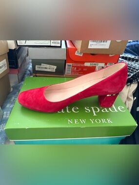 kate spade Red Suede Mid Block Heel Pump